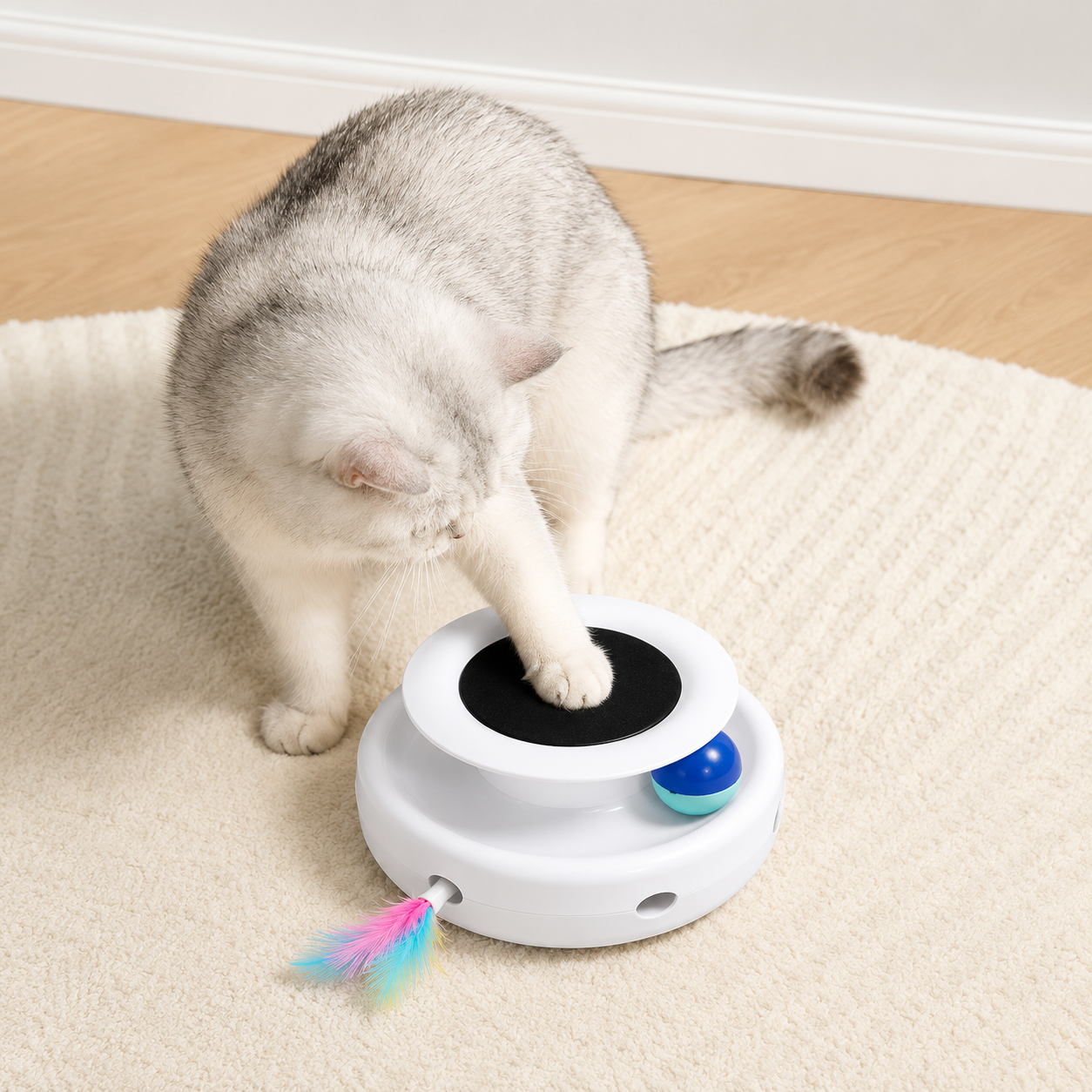 2-in-1 Smart Automatic Feather Ball Toy Set