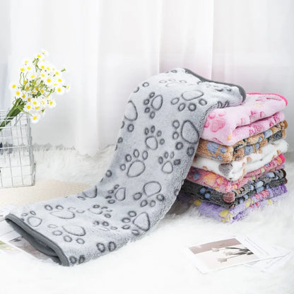 Soft Coral Fleece Paw Print Blanket