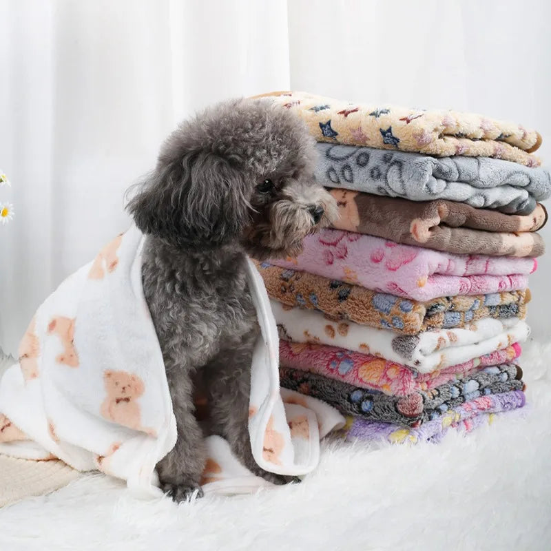 Soft Coral Fleece Paw Print Blanket