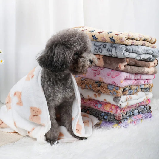 Soft Coral Fleece Paw Print Blanket