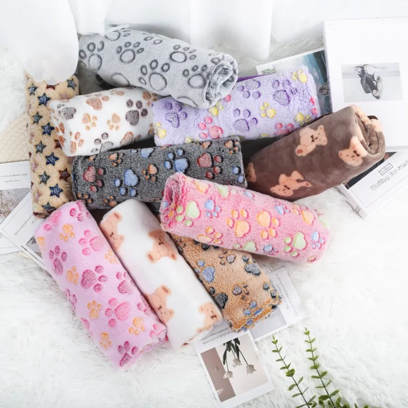 Soft Coral Fleece Paw Print Blanket