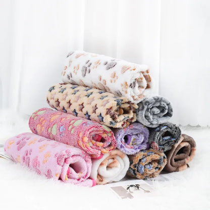 Soft Coral Fleece Paw Print Blanket